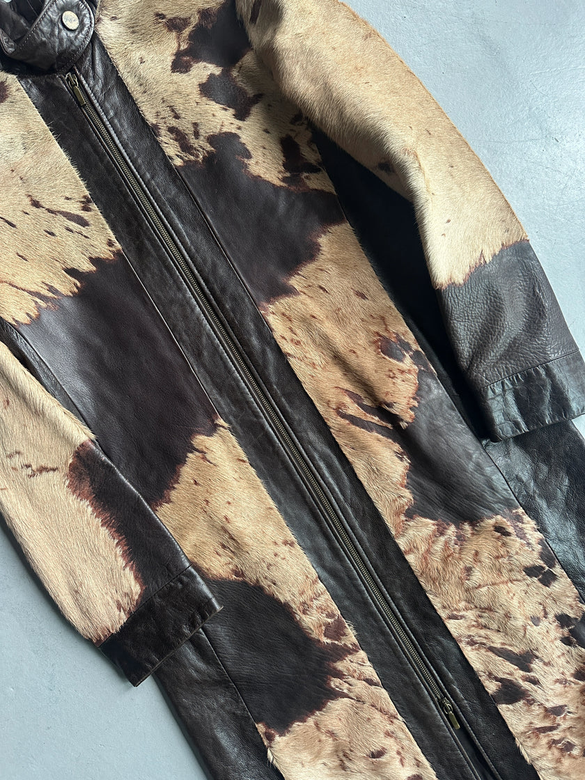 ANNA BIAGINI - 1990s CALF HAIR LEATHER LONG JACKET