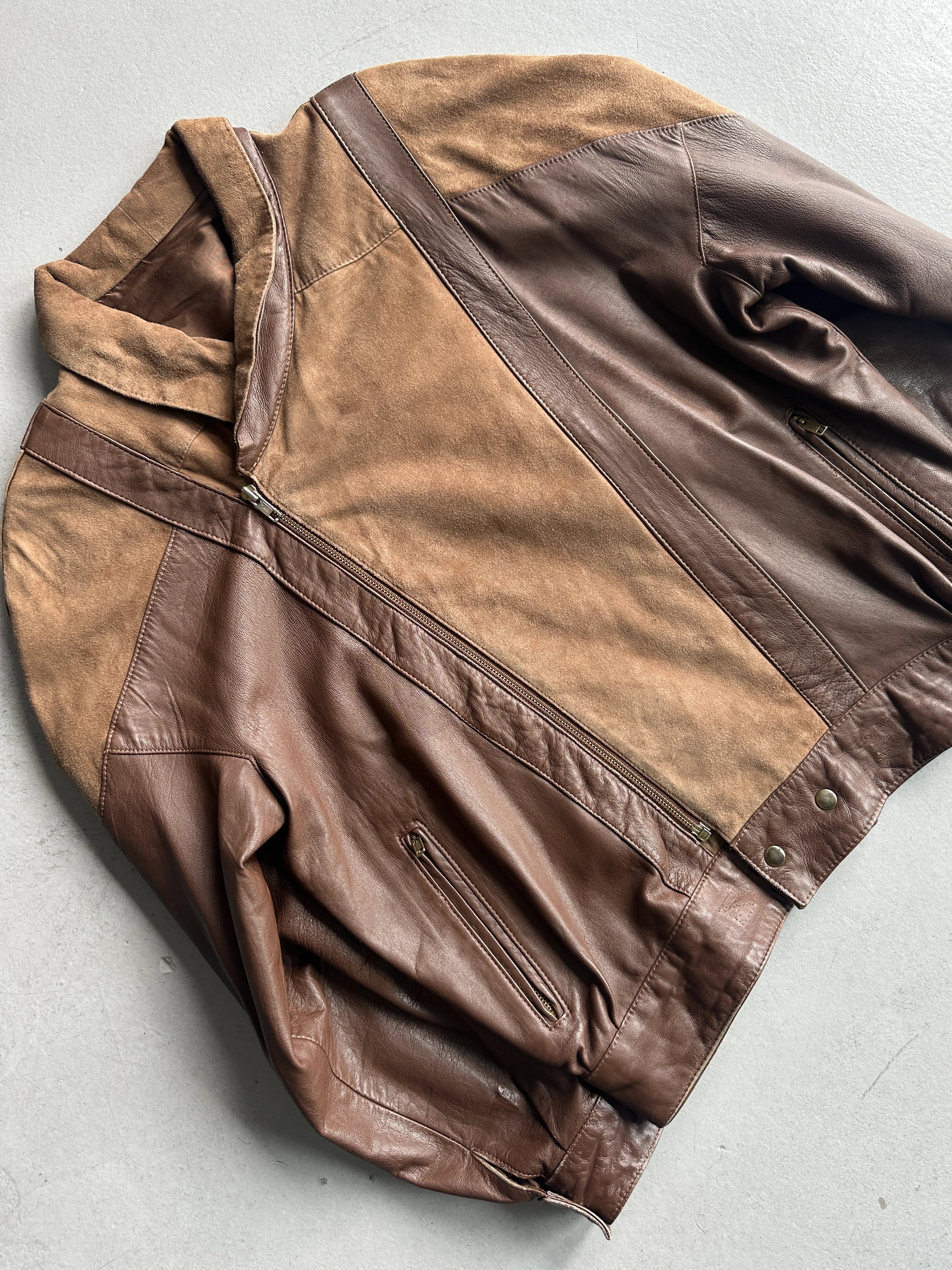 1980s DROPPED SHOULDER LEATHER AND SUEDE BOMBER JACKET