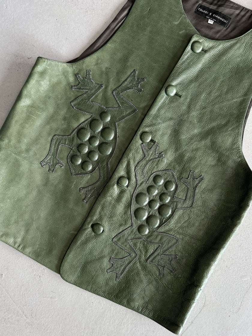CALUGI E GIANNELLI - 1980s FROG MOTIFS LEATHER BUTTONED VEST GILET
