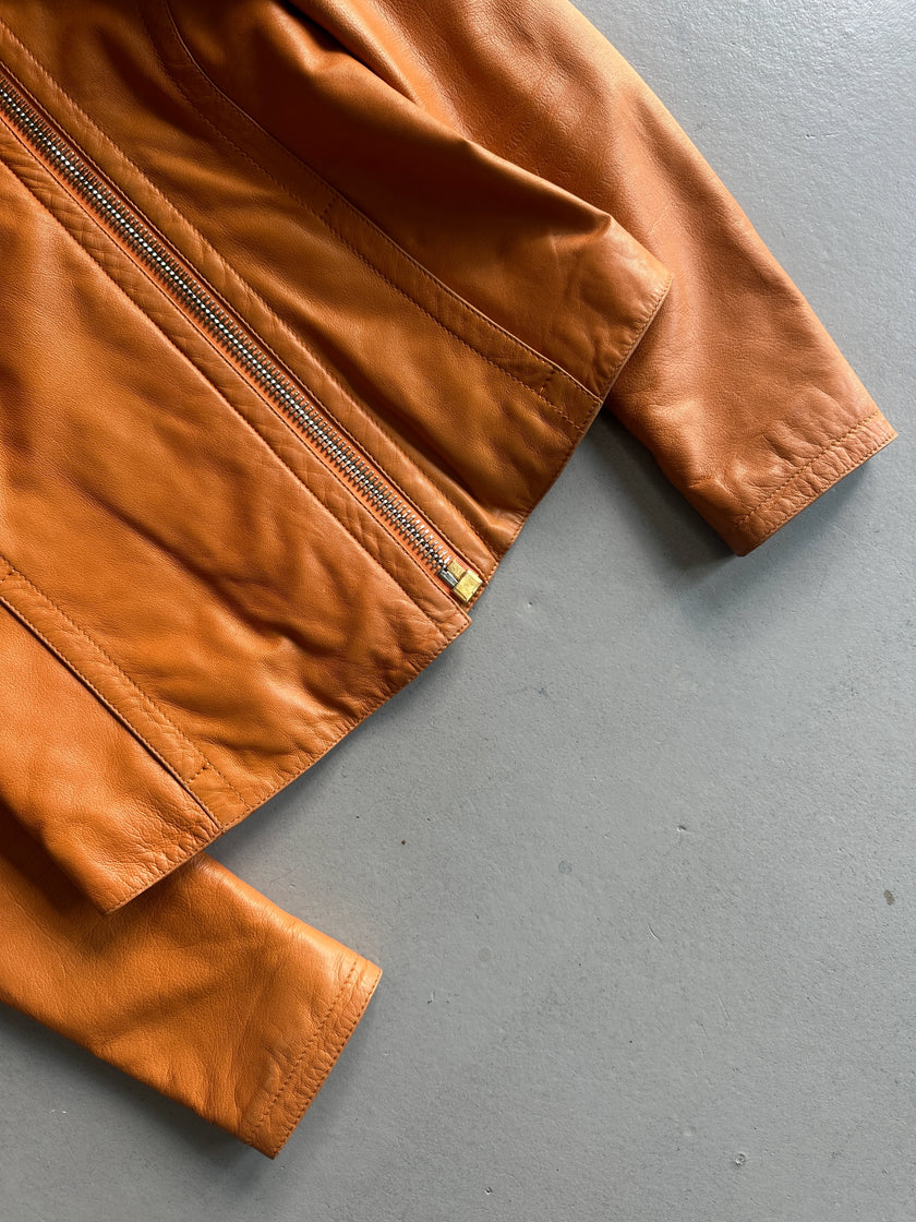 DIRK BIKKEMBERGS - 1990s LEATHER JACKET WITH OVERSIZED ZIP PULL DETAIL