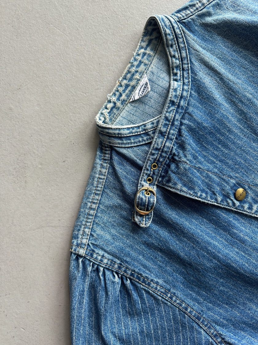 CLOSED - 1980S ASYMMETRICAL CLOSURE PINSTRIPED DENIM JACKET