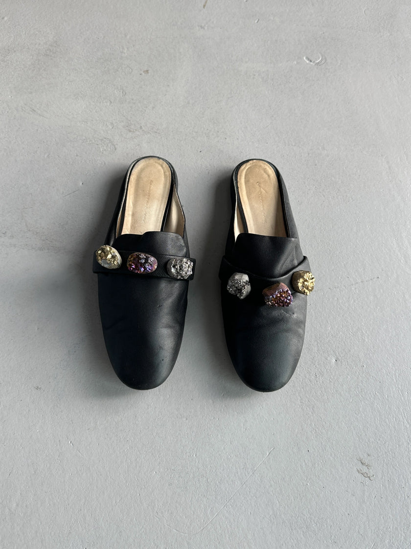 CHRISTOPHER KANE - S/S 2017 LEATHER SLIP ON MULES WITH OVERSIZED CRYSTALS