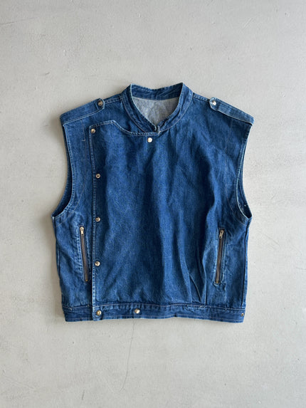 1980s ASYMMETRICAL CLOSURE DENIM GILET