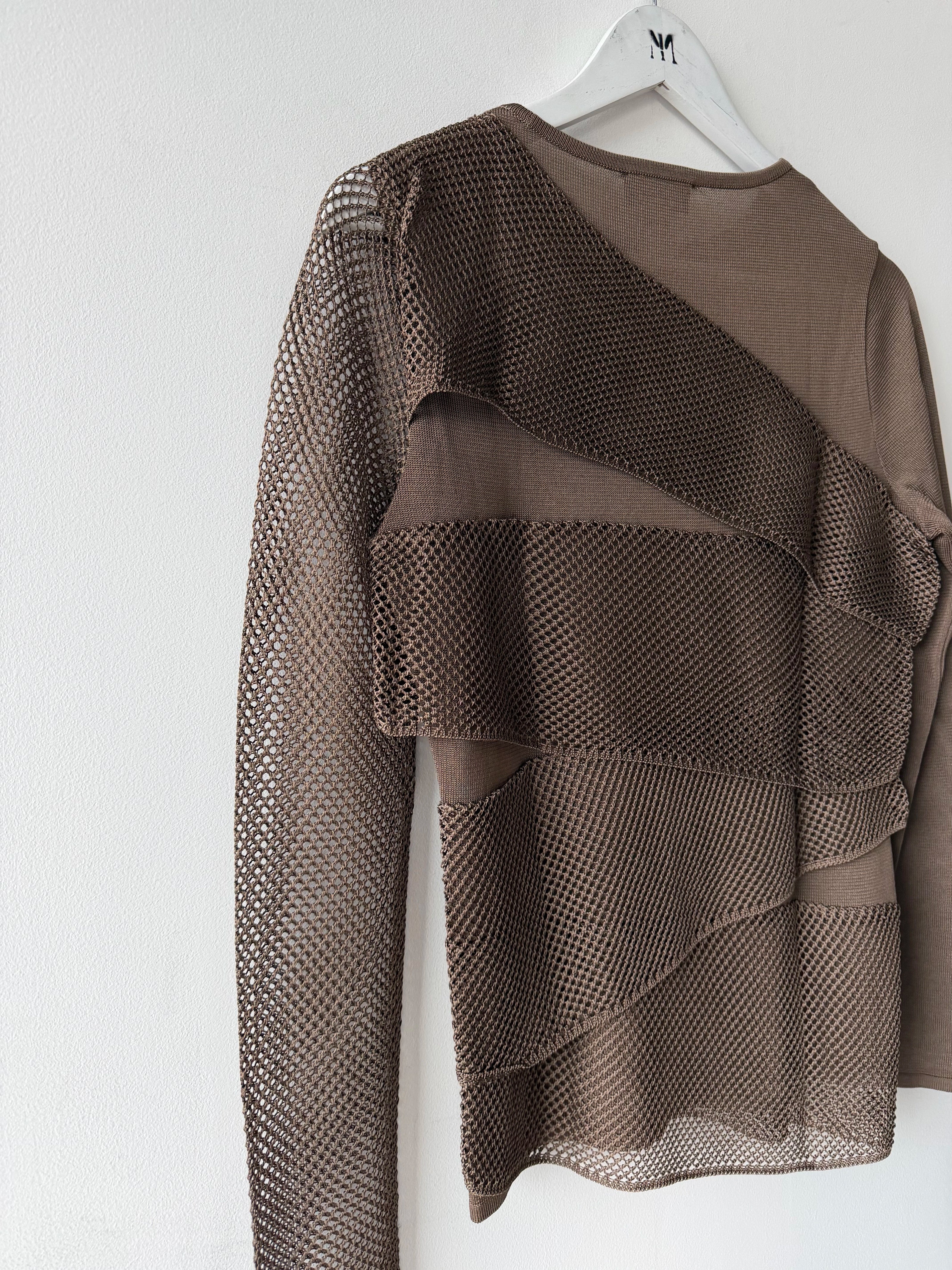 CLAUDE MONTANA - 1990s MESH PANELS LONG SLEEVE TOP