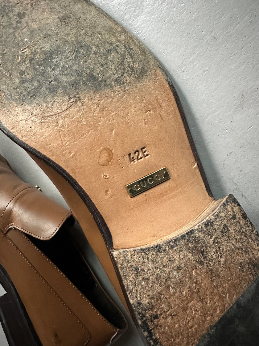 GUCCI - 1990s SQUARE TOE LEATHER LOAFERS