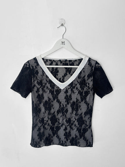 ITALIAN LABEL - 1990s LAYERED FRONT LACE T-SHIRT