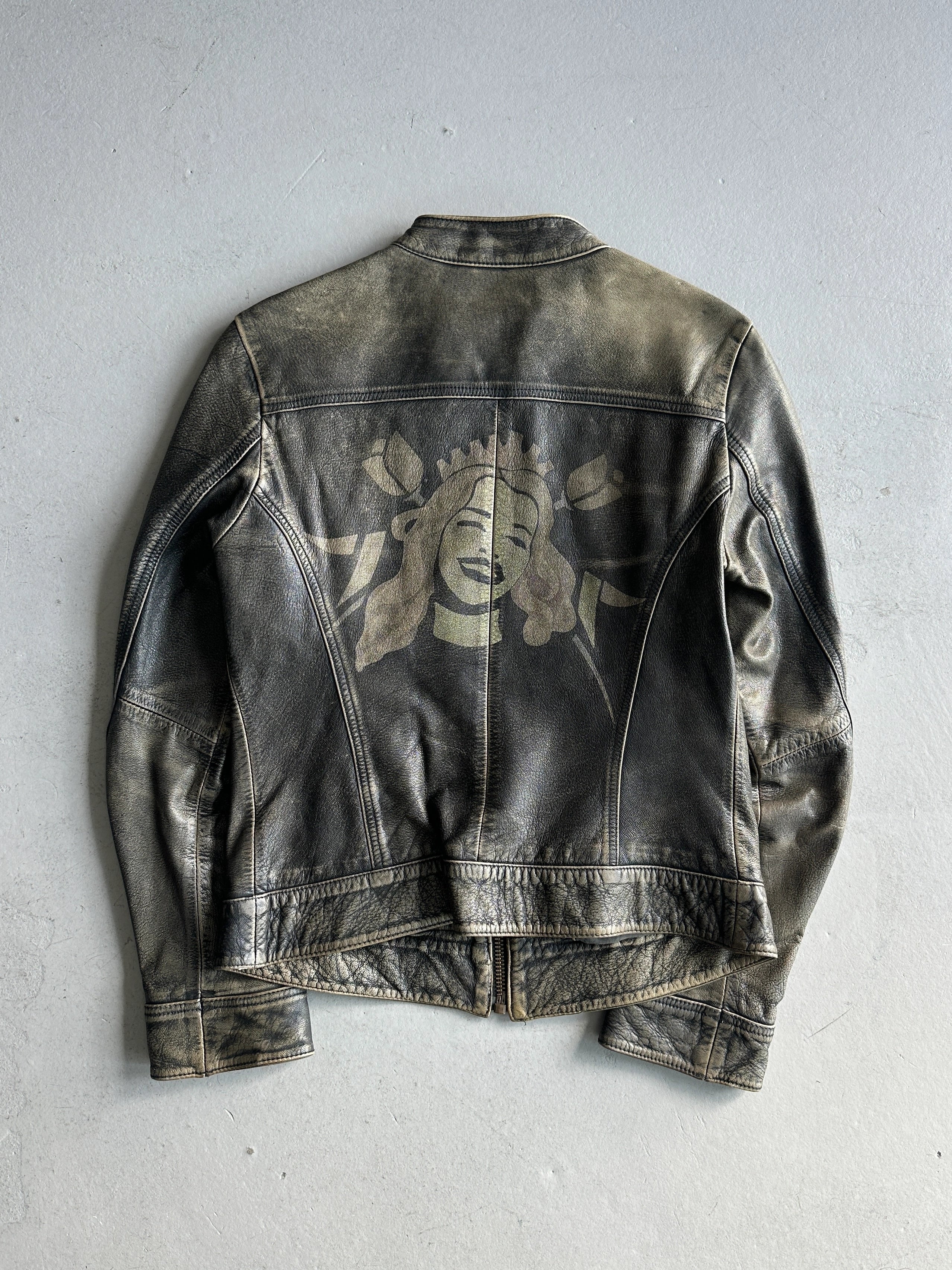 DIESEL - 2000s DISTRESSED LEATHER BIKER JACKET