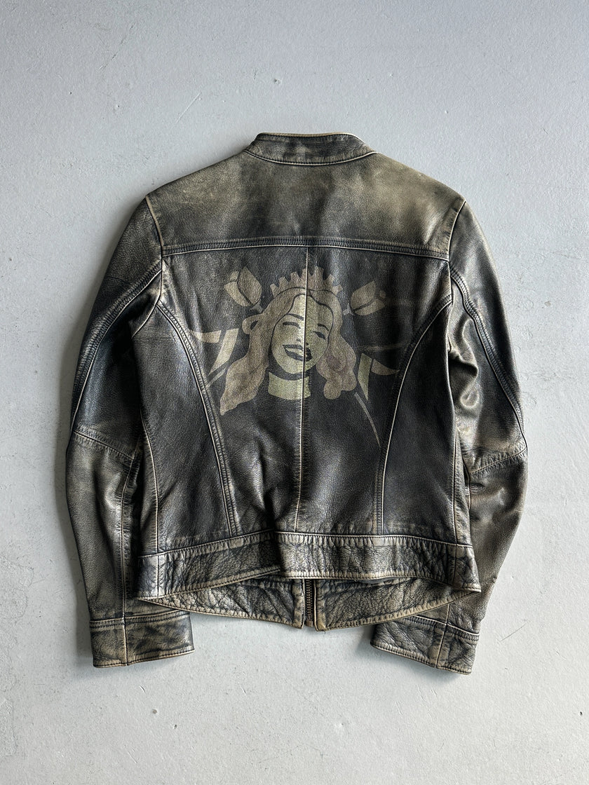 DIESEL - 2000s DISTRESSED LEATHER BIKER JACKET