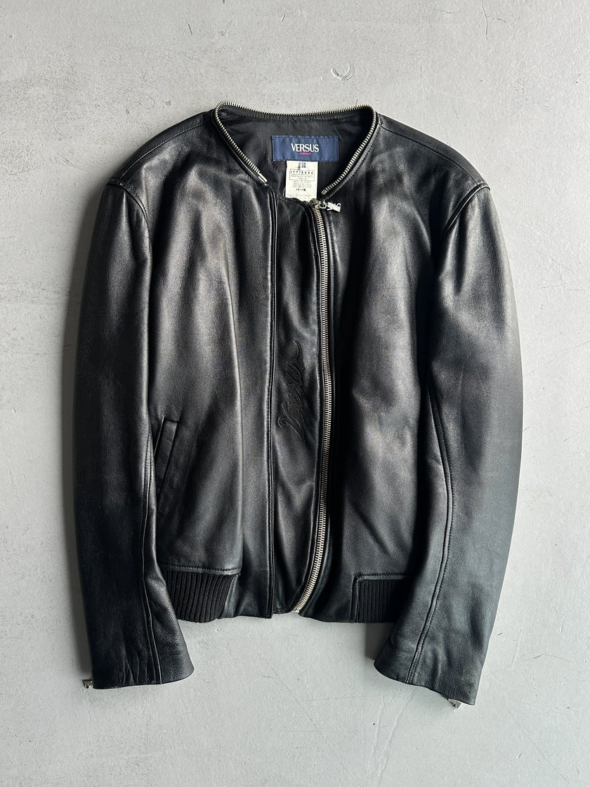 VERSUS VERSACE - early 2000s REMOVABLE COLLAR LEATHER JACKET