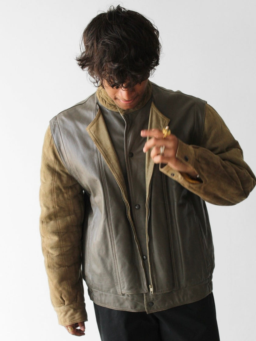 LOUIS FÉRAUD - 1980s CONTRASTING GREEN LAYERED LEATHER JACKET