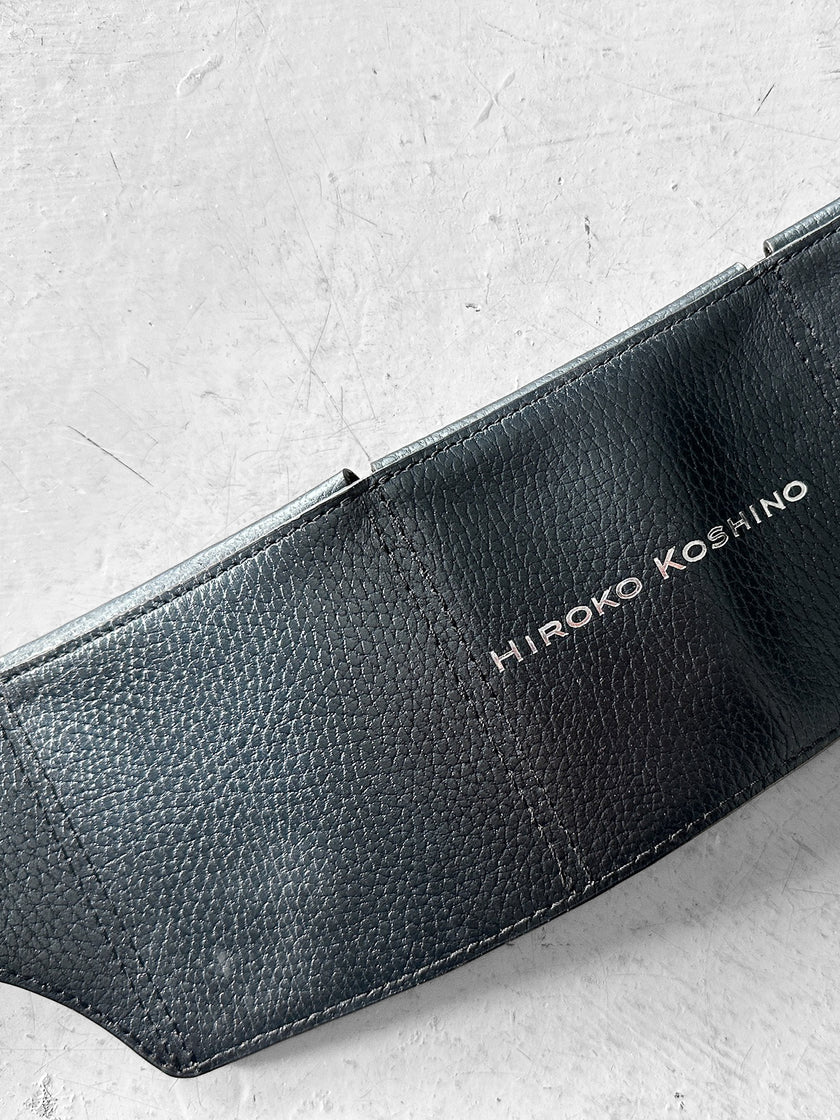 HIROKO KOSHINO - 1990s LEATHER WAIST BELT WITH THREE FLAP POCKETS