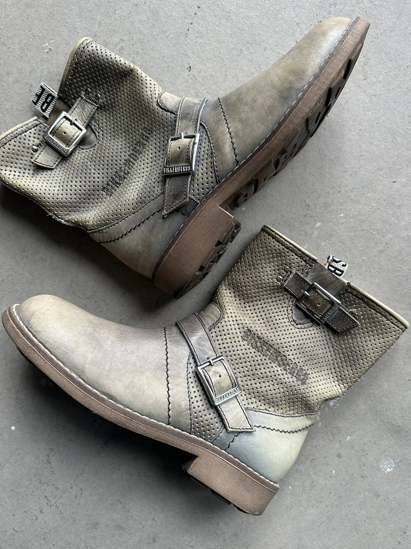 BIKKEMBERGS - 2000s PERFORATED DISTRESSED LEATHER ANKLE BOOTS