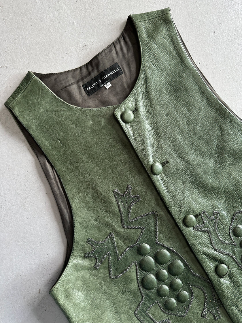 CALUGI E GIANNELLI - 1980s FROG MOTIFS LEATHER BUTTONED VEST GILET