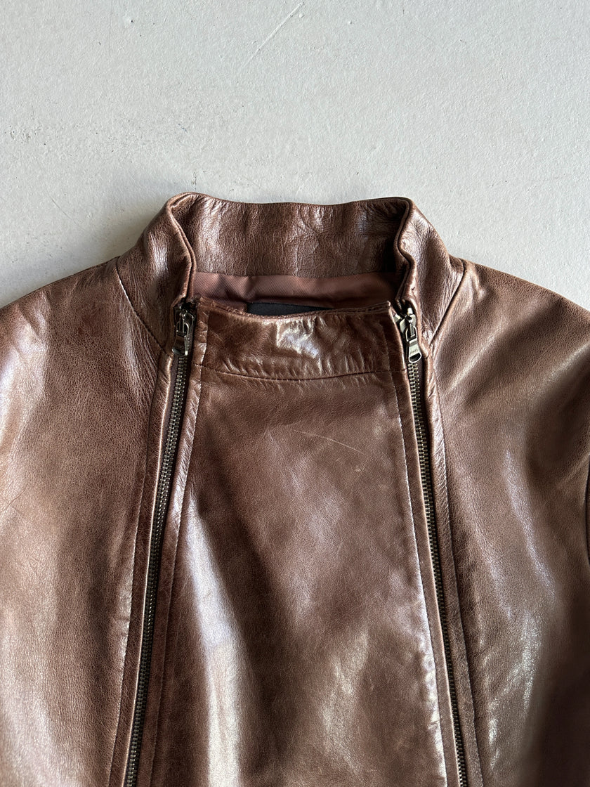 1990s DUAL ZIP FRONT LONG LEATHER JACKET