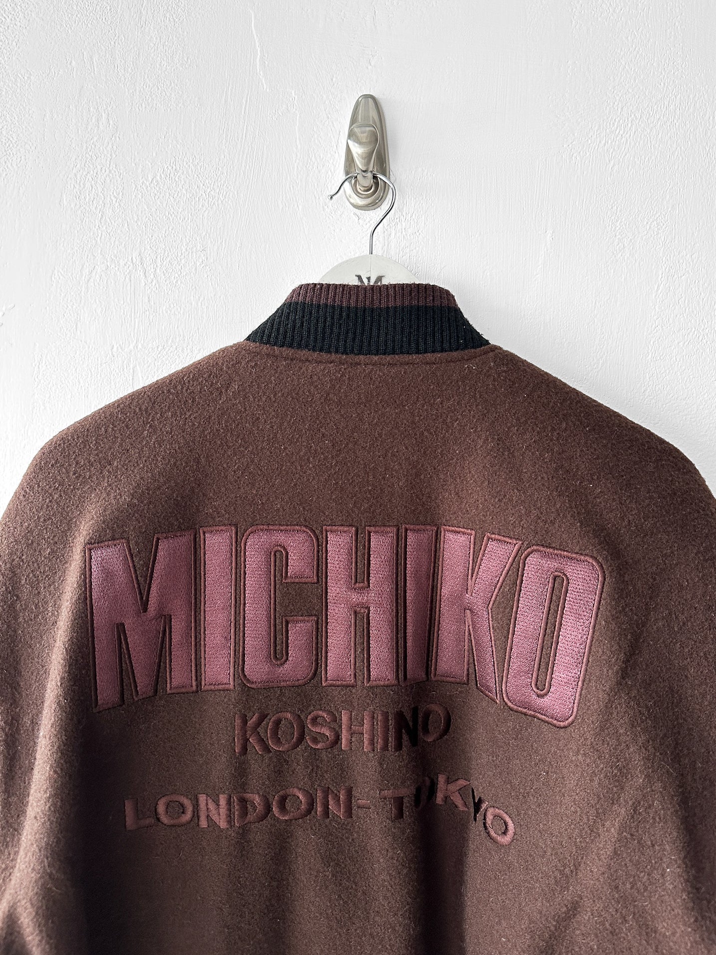 MICHIKO KOSHINO - 1990s BOMBER JACKET WITH CONTRASTING SLEEVE AND DETACHABLE POUCH POCKET