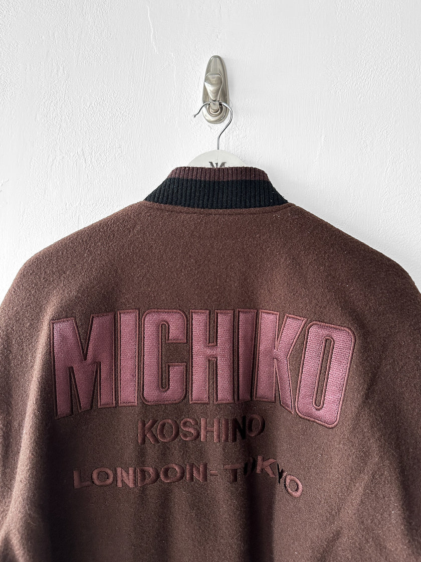 MICHIKO KOSHINO - 1990s BOMBER JACKET WITH CONTRASTING SLEEVE AND DETACHABLE POUCH POCKET