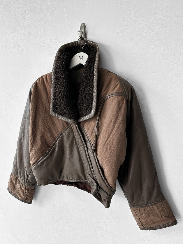 LA MATTA - 1980s PANELED CROP FIT JACKET WITH SHEARLING COLLAR
