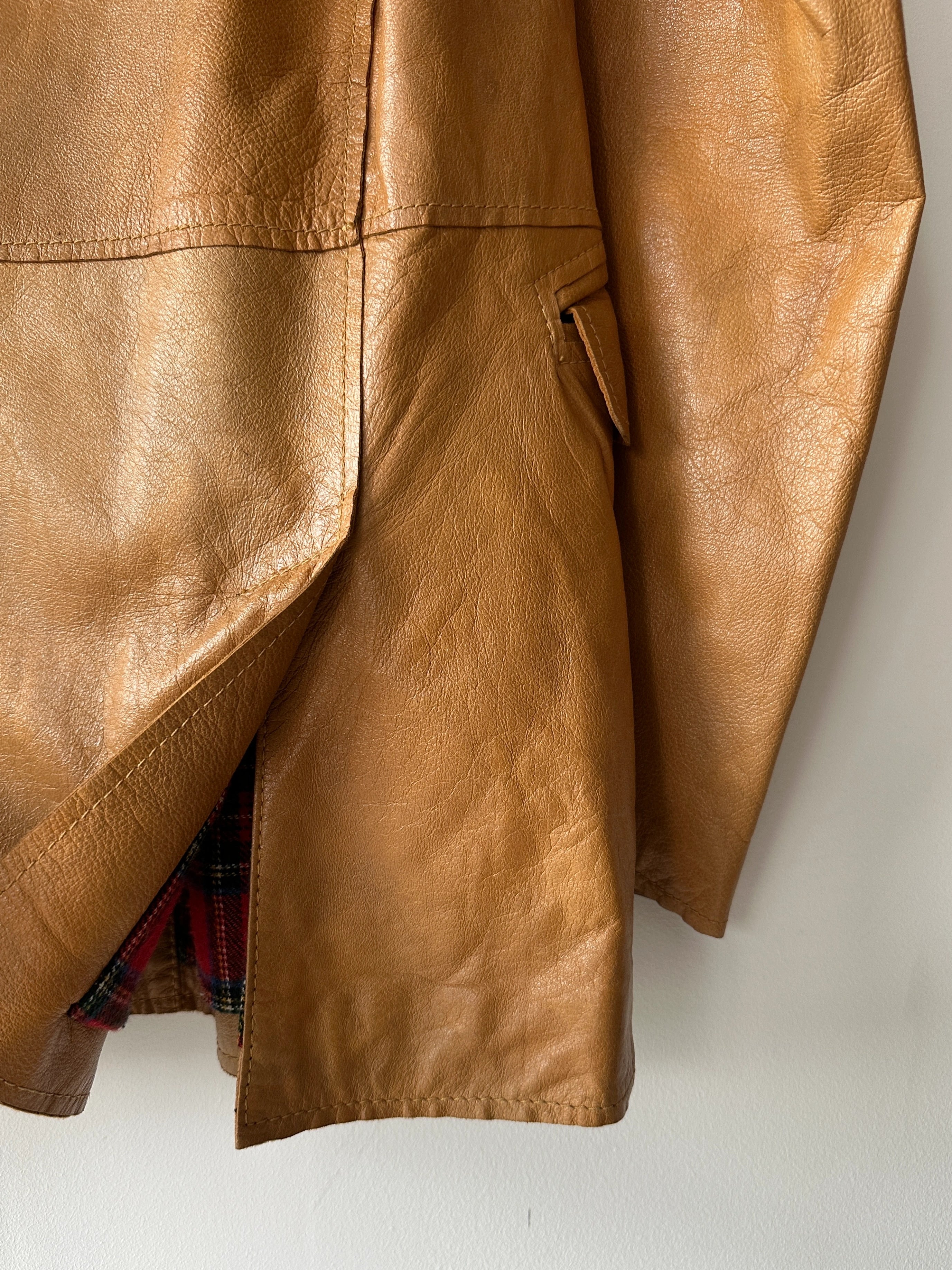 DOLCE & GABBANA - early 2000s DISTRESSED LEATHER BLAZER WITH TARTAN LINING