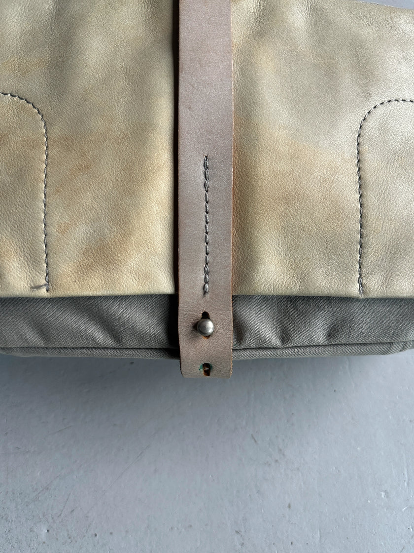 YOHJI YAMAMOTO Y'SACCS - 1990s RECTANGULAR BUM BAG WITH DISTRESSED LEATHER FRONT PANEL