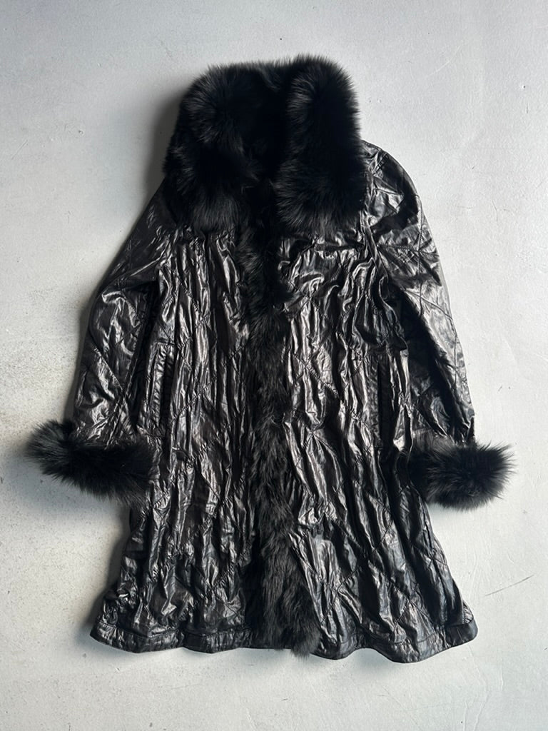 KANSAI YAMAMOTO IMPACT - 1990s REVERSIBLE QUILTED COAT WITH FOX FUR DETAILS