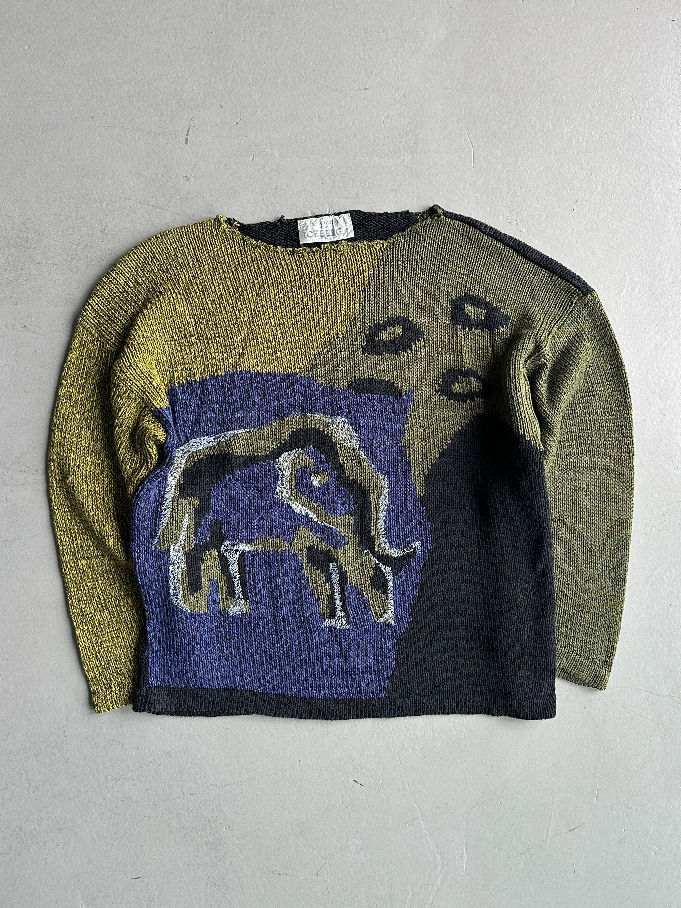 ICEBERG BY J.C. DE CASTELBAJAC - 1980s DISTRESSED COLLAR KNIT JUMPER
