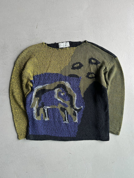ICEBERG BY J.C. DE CASTELBAJAC - 1980s DISTRESSED COLLAR KNIT JUMPER