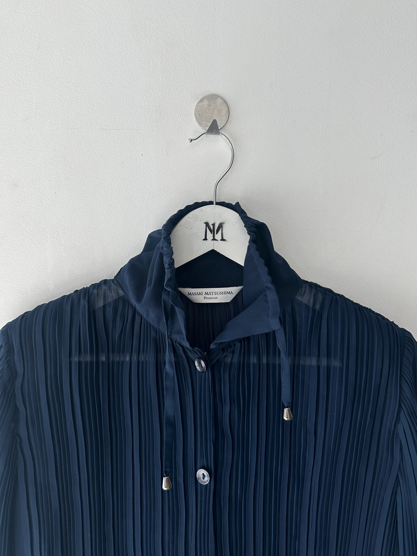 MASAKI MATSUSHIMA - 2000s PLEATED BLOUSE WITH DRAWSTRING COLLAR