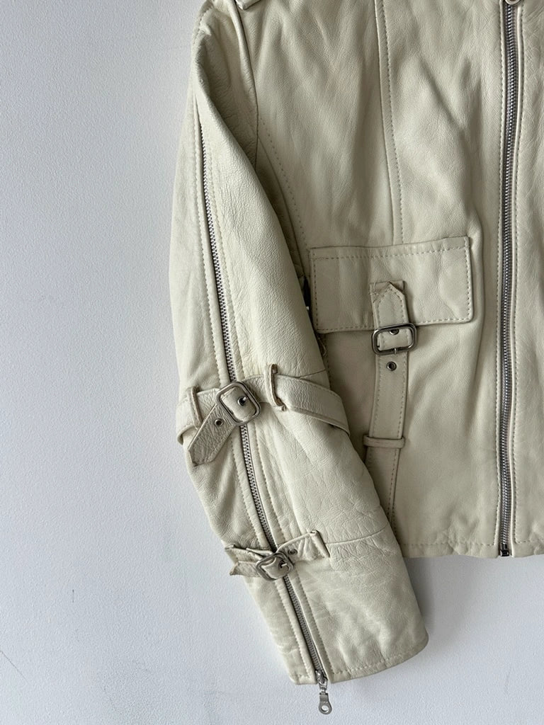 2000s CROP FIT BIKER LEATHER JACKET