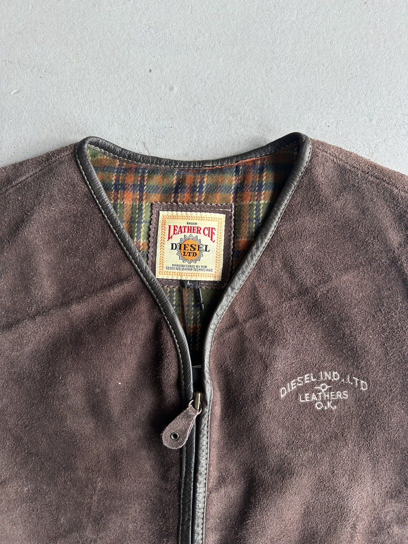 DIESEL - 1990s SUEDE ZIPPED VEST GILET JACKET