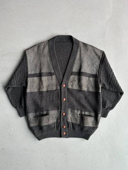 VALENTINO - 1990s PANELED WOOL CARDIGAN WITH SUEDE PATCHES