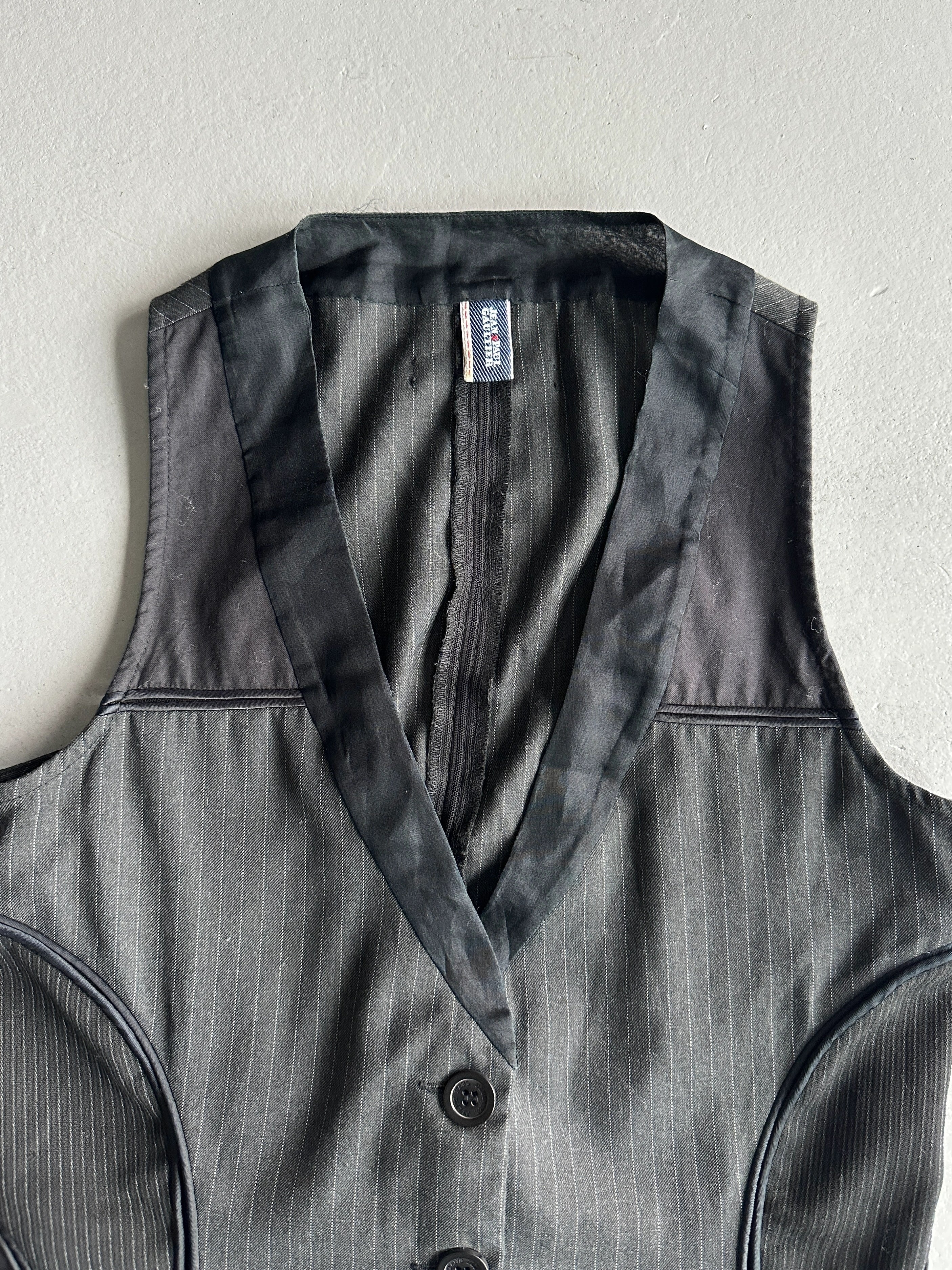 JEAN PAUL GAULTIER JEANS - 2000s PINSTRIPED WAISTCOAT WITH MESH DETAILS