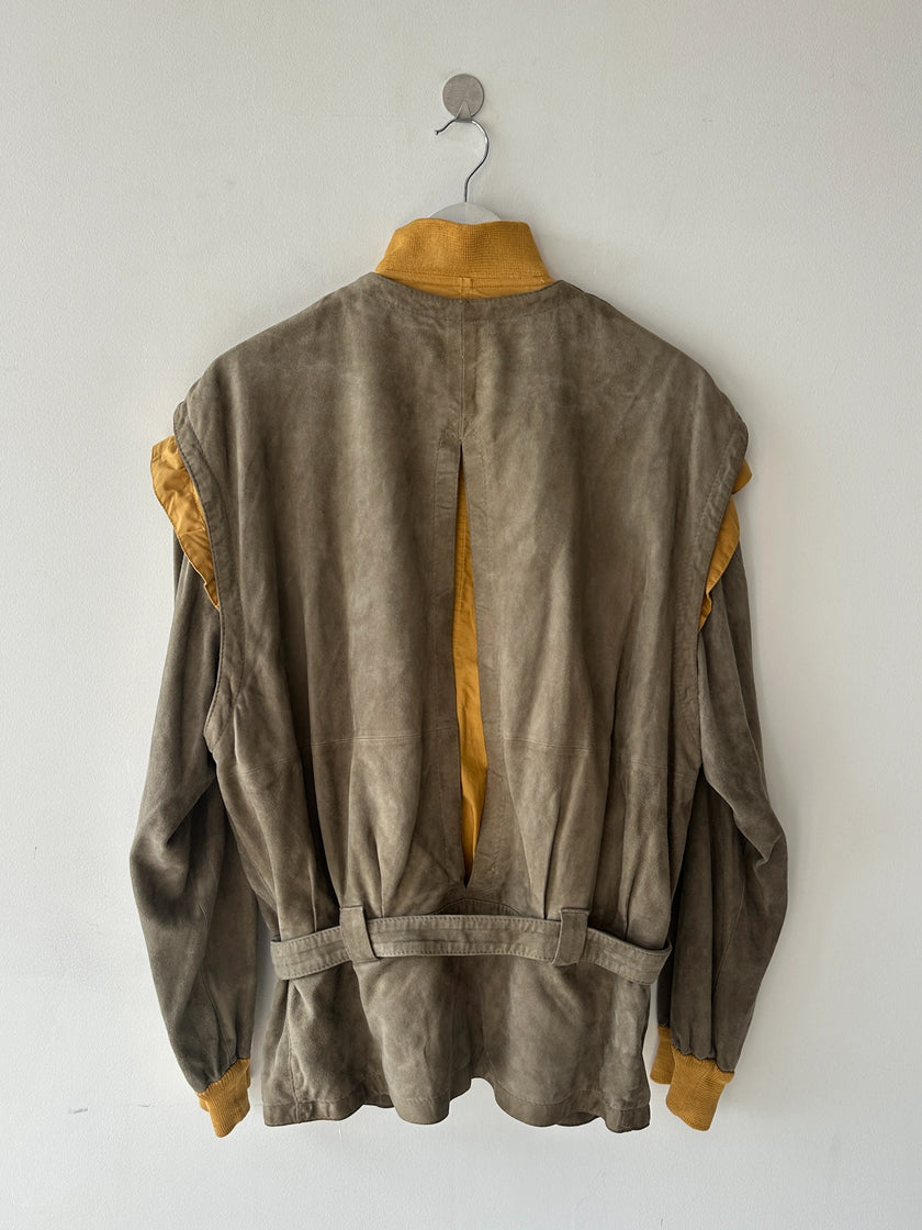 ITALIAN LABEL - 1980s LAYERED SUEDE JACKET WITH BELTED WAIST