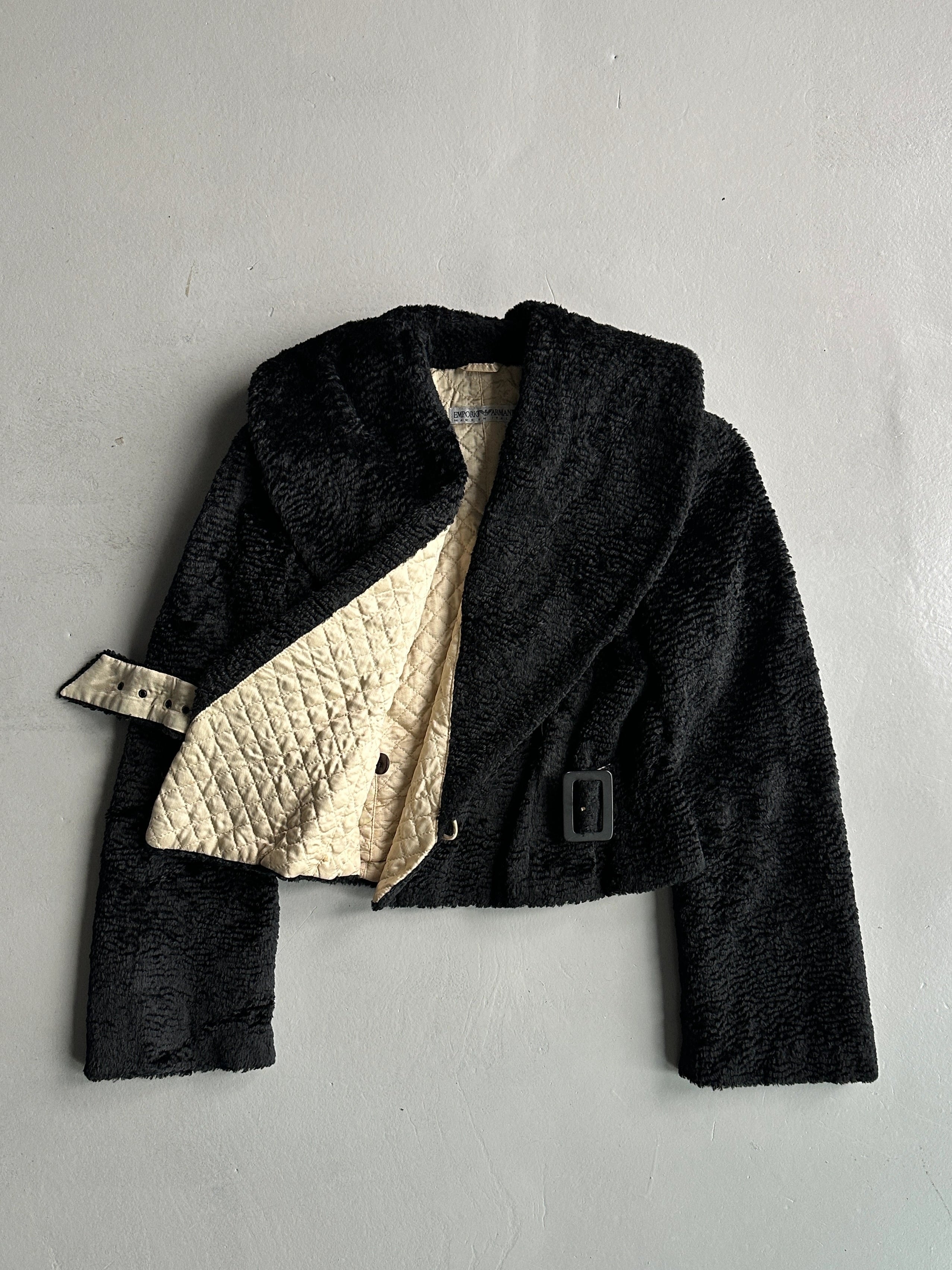 EMPORIO ARMANI - 1980s WAVED FAUX FUR BELTED JACKET