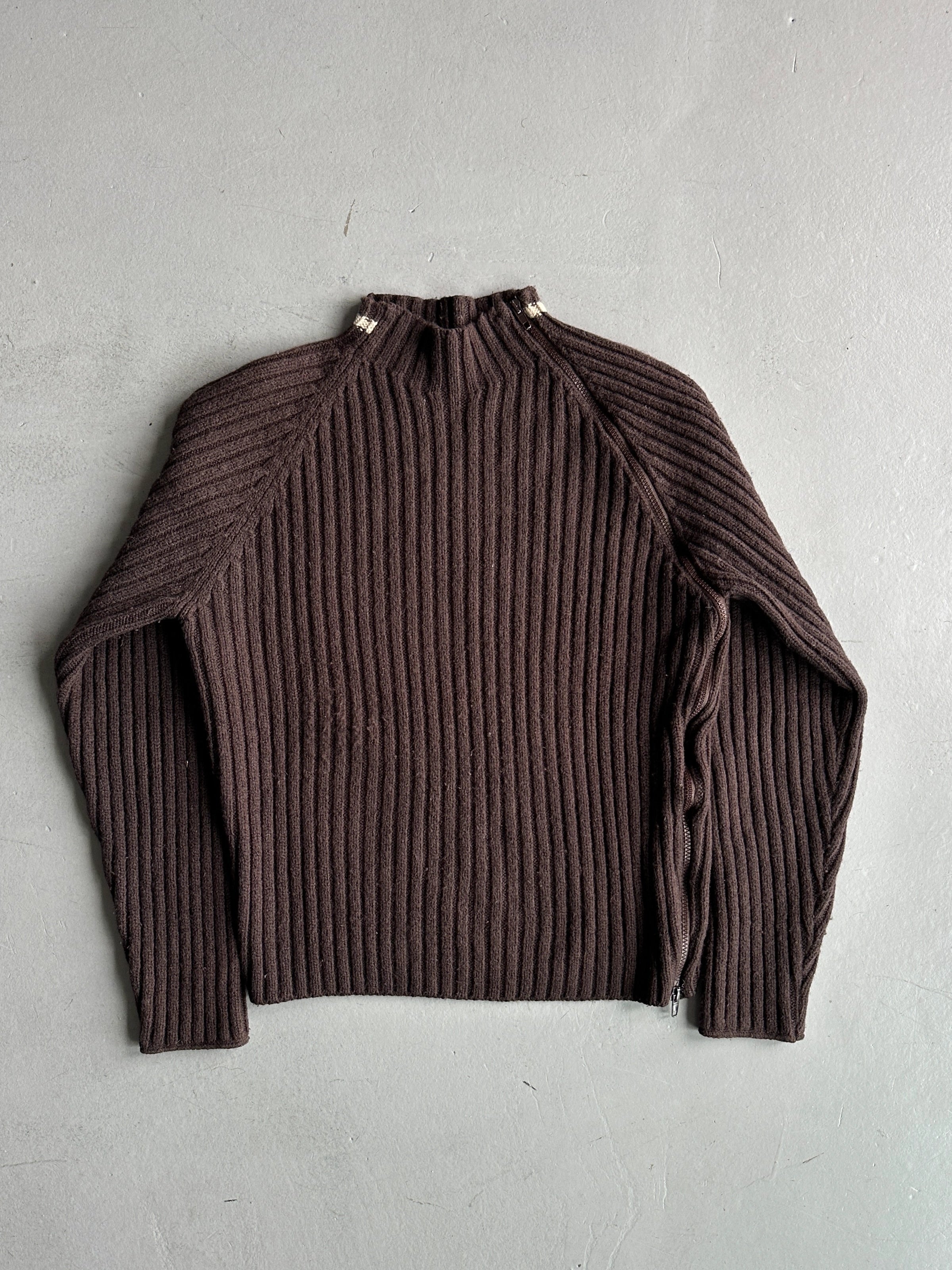 DANIELE ALESSANDRINI - 1990s RIBBED KNIT JUMPER WITH FULL ASYMMETRICAL SIDE ZIP