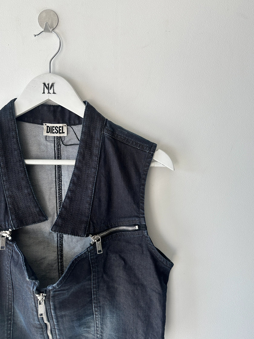 DIESEL - early 2000s DENIM VEST WITH ZIPPED DETAILS