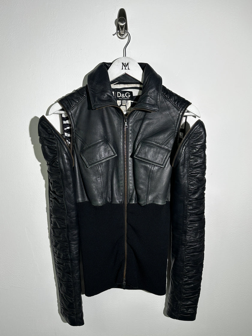 DOLCE & GABBANA - S/S 2003 2 IN 1 LEATHER JACKET WITH PANELED WAIST AND ZIP OFF SLEEVE