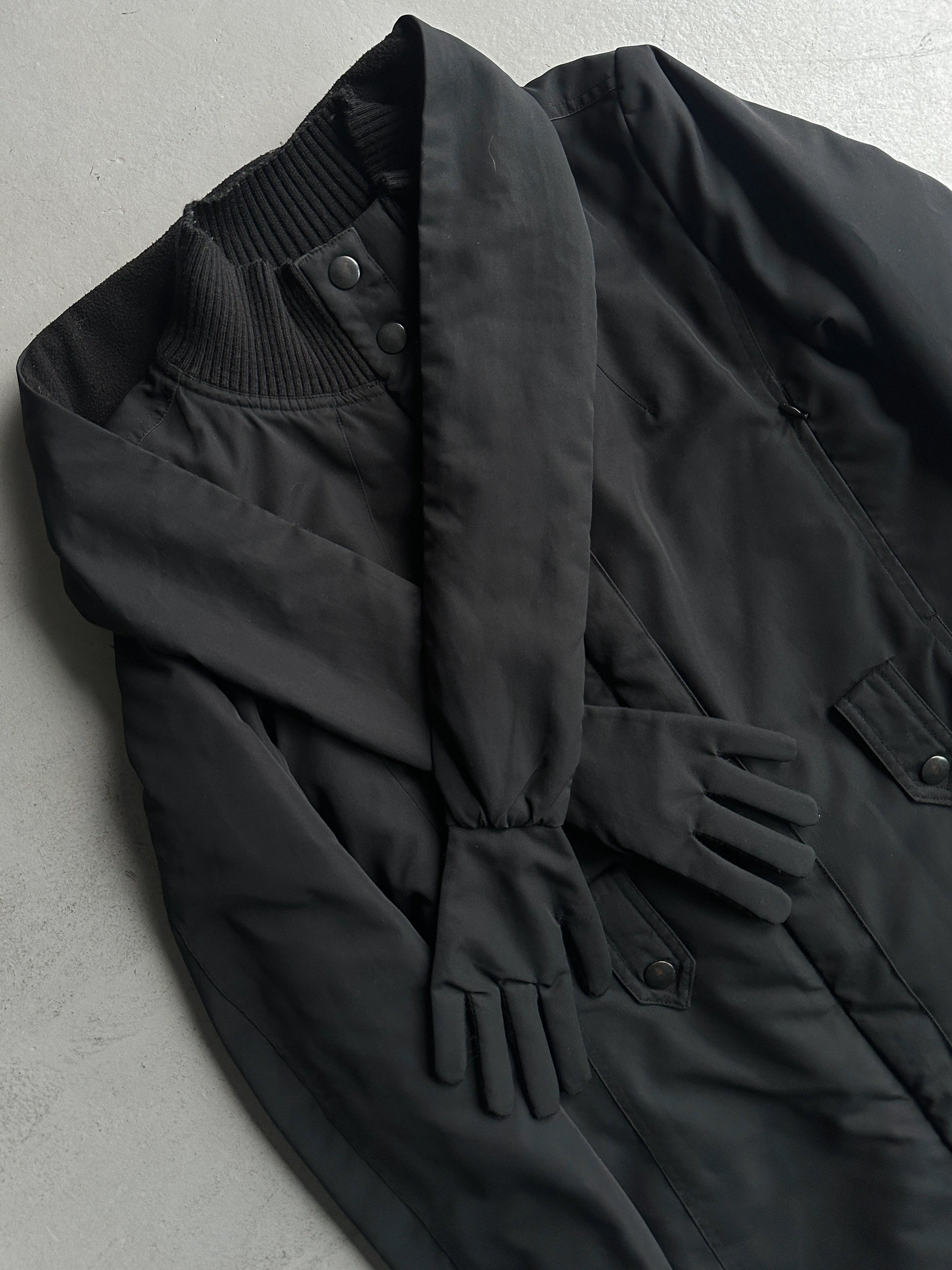 COP COPINE - early 2000s PADDED COAT WITH ZIPPED BACK AND GLOVES SCARF