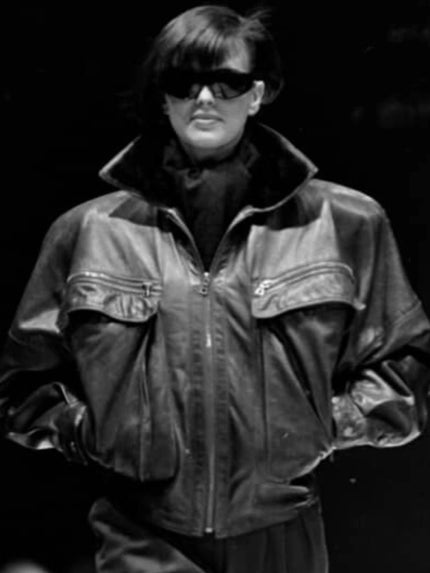 GIANNI VERSACE - 1987 LEATHER AVIATOR BOMBER JACKET WITH SHEARLING COLLAR