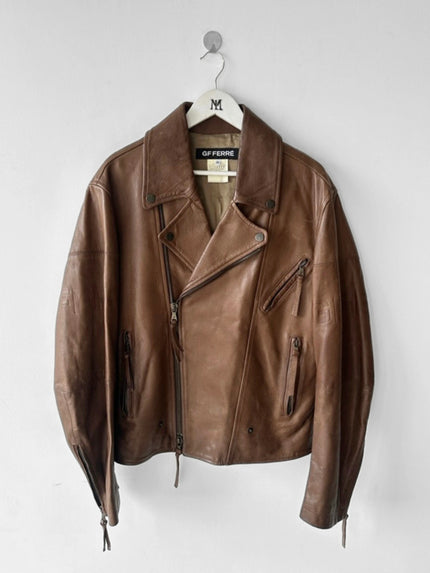 GIANFRANCO FERRÉ - early 2000s ASYMMETRICAL FRONT LEATHER BIKER JACKET