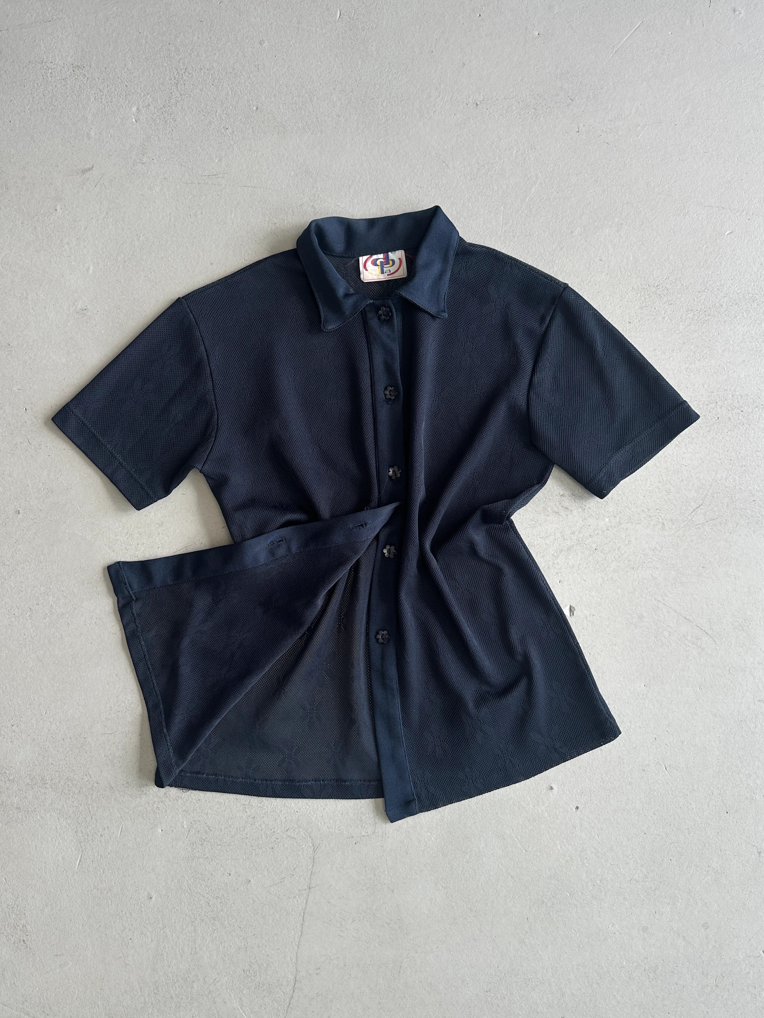 2000s FLORAL PATTERN MESH HALF SLEEVE BUTTONED SHIRT