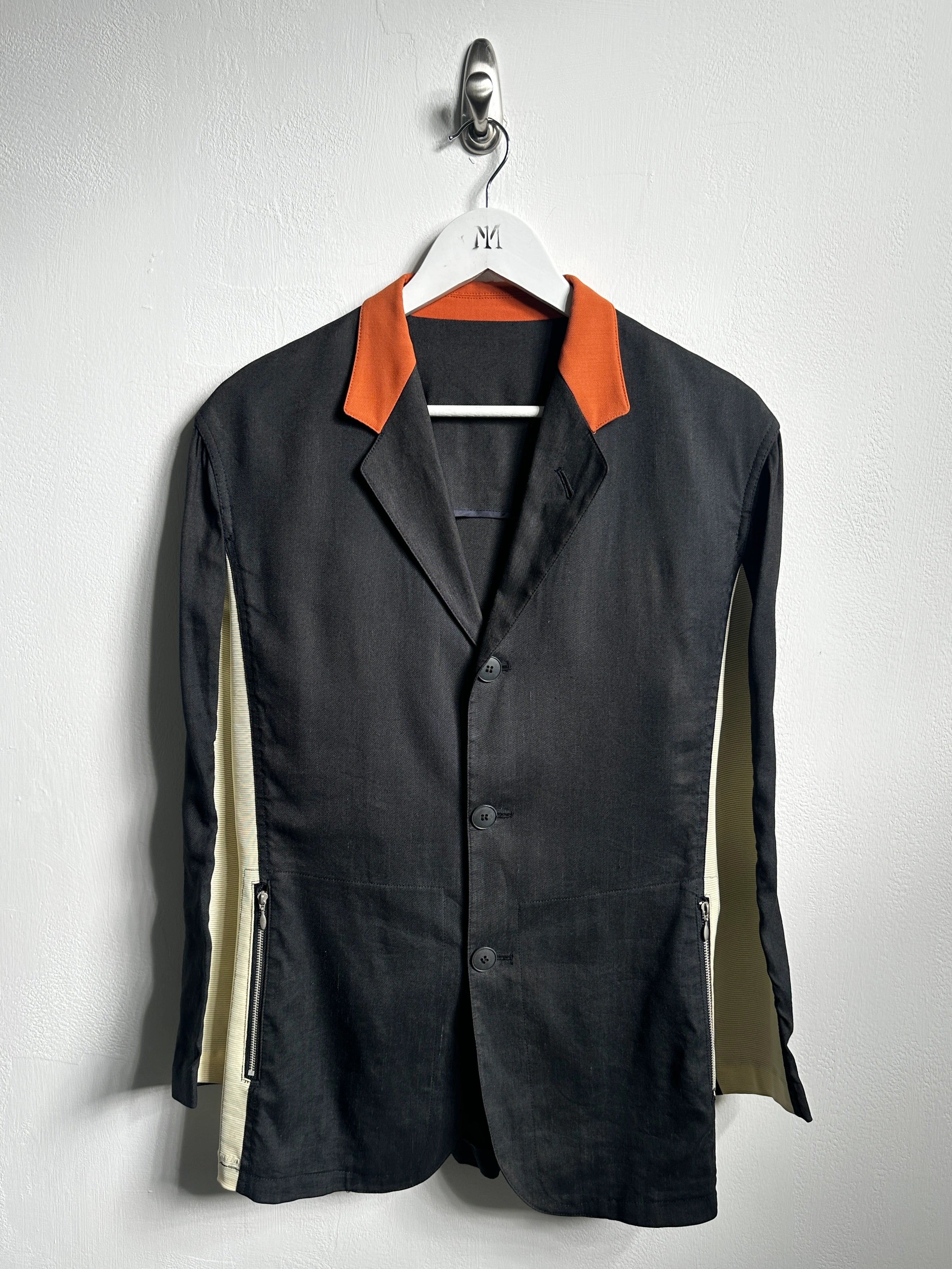 JEAN PAUL GAULTIER - 1990s PANELED LINEN BLAZER WITH CONTRASTING MESH PANELS