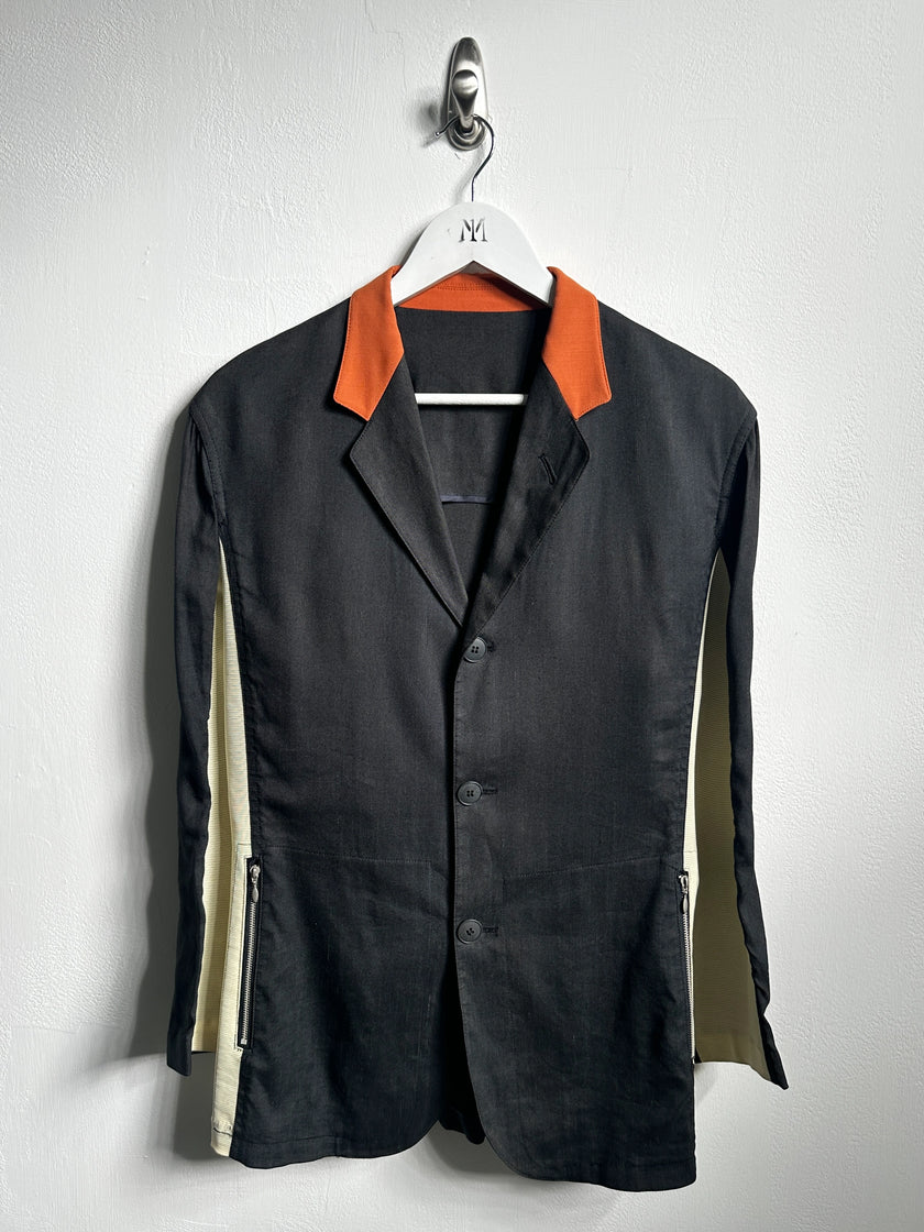 JEAN PAUL GAULTIER - 1990s PANELED LINEN BLAZER WITH CONTRASTING MESH PANELS