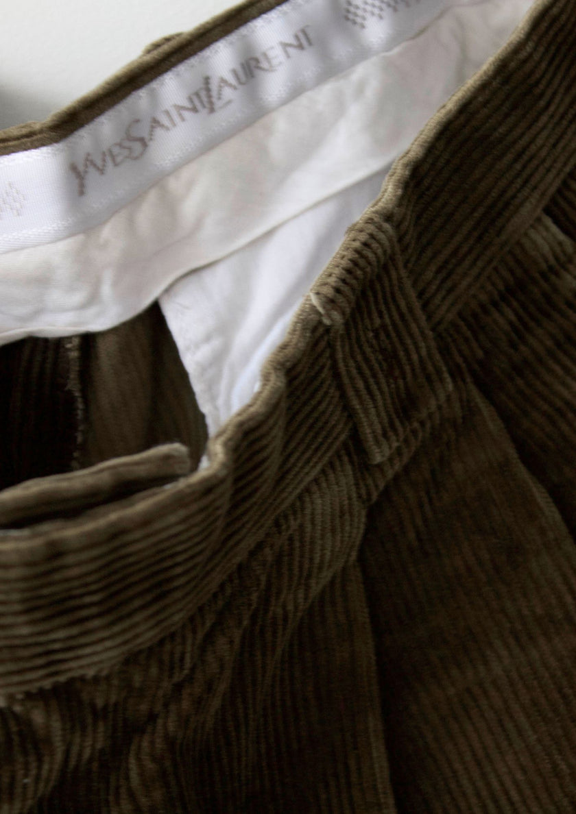 YVES SAINT LAURENT - 1980s CORDUROY FRONT PLEATS TROUSERS