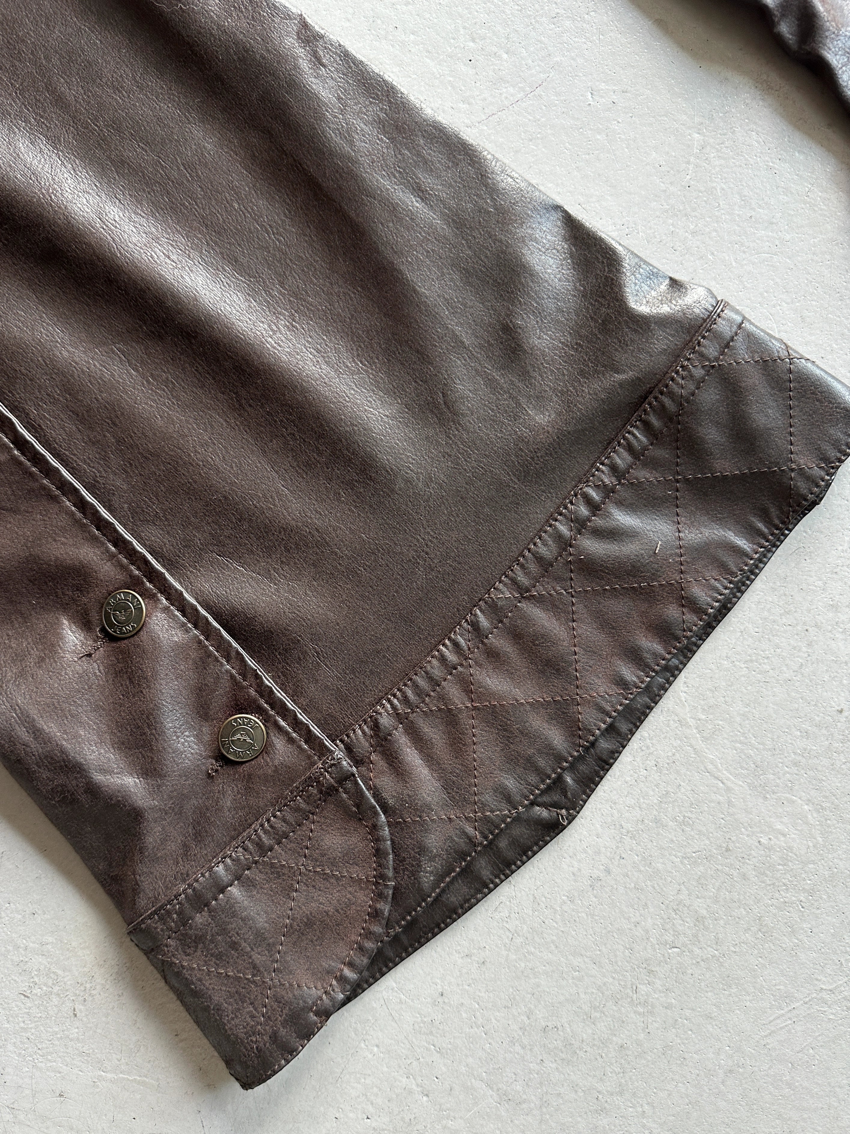 ARMANI JEANS - 2000s WIDE LEG DISTRESSED LEATHER TROUSERS