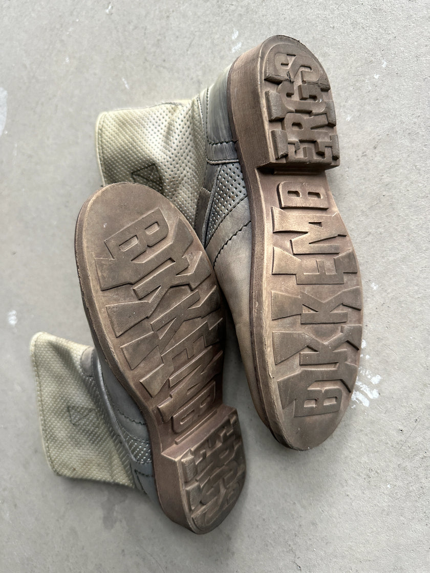 BIKKEMBERGS - 2000s PERFORATED DISTRESSED LEATHER ANKLE BOOTS