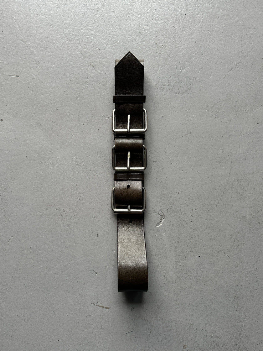 MOSCHINO - 1990s TRIPLE BUCKLE LEATHER BELT