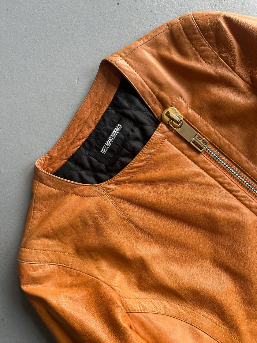 DIRK BIKKEMBERGS - 1990s LEATHER JACKET WITH OVERSIZED ZIP PULL DETAIL