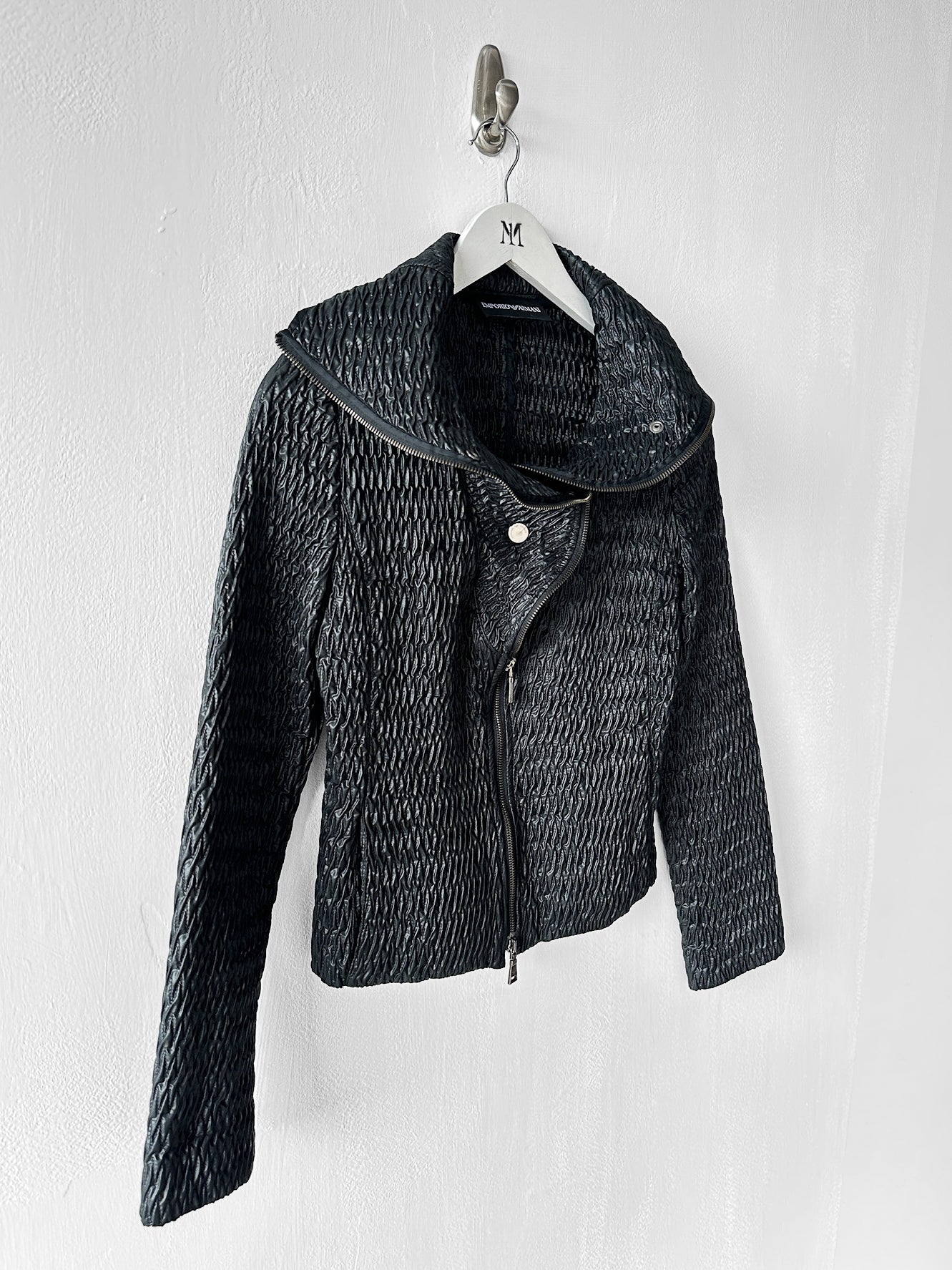 EMPORIO ARMANI - F/W 2009 TEXTURED JACKET WITH RUFFLED COLLAR AND ZIP DETAILS