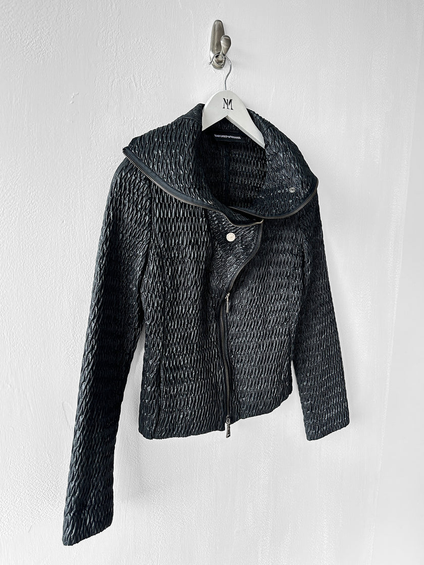 EMPORIO ARMANI - F/W 2009 TEXTURED JACKET WITH RUFFLED COLLAR AND ZIP DETAILS