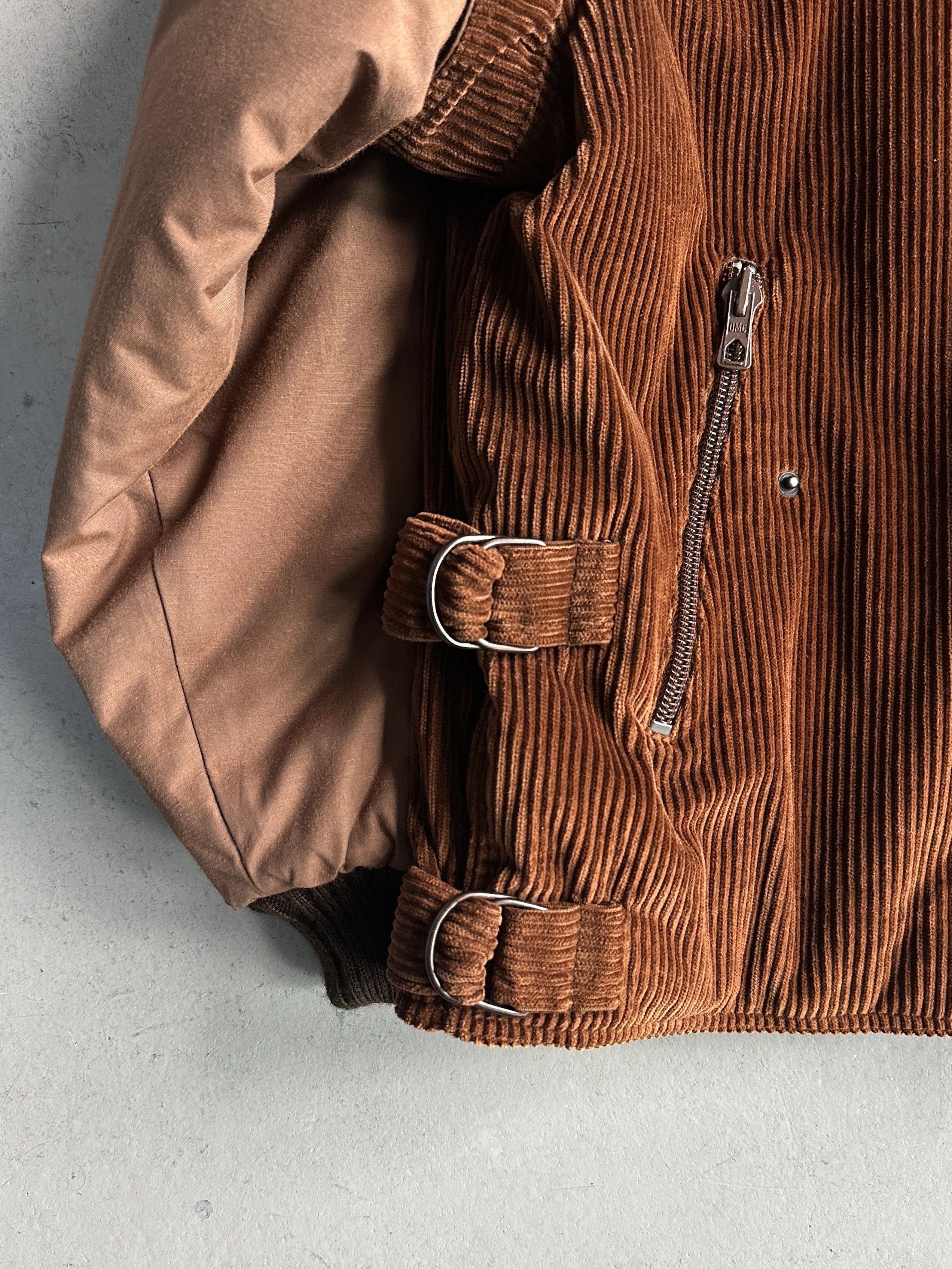 ITALIAN LABEL 1980s PANELED CORDUROY BOMBER JACKET WITH CONTRASTING SLEEVE